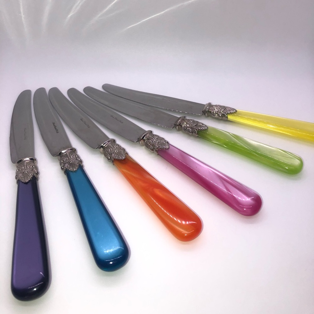 Eme Inox Flatware Butter knives Lucite Stainless Steel Made In Italy Vintage set